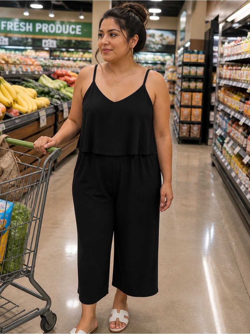 Uniqlo Black V-Neck Wide-Leg Spaghetti Strap Jumpsuit